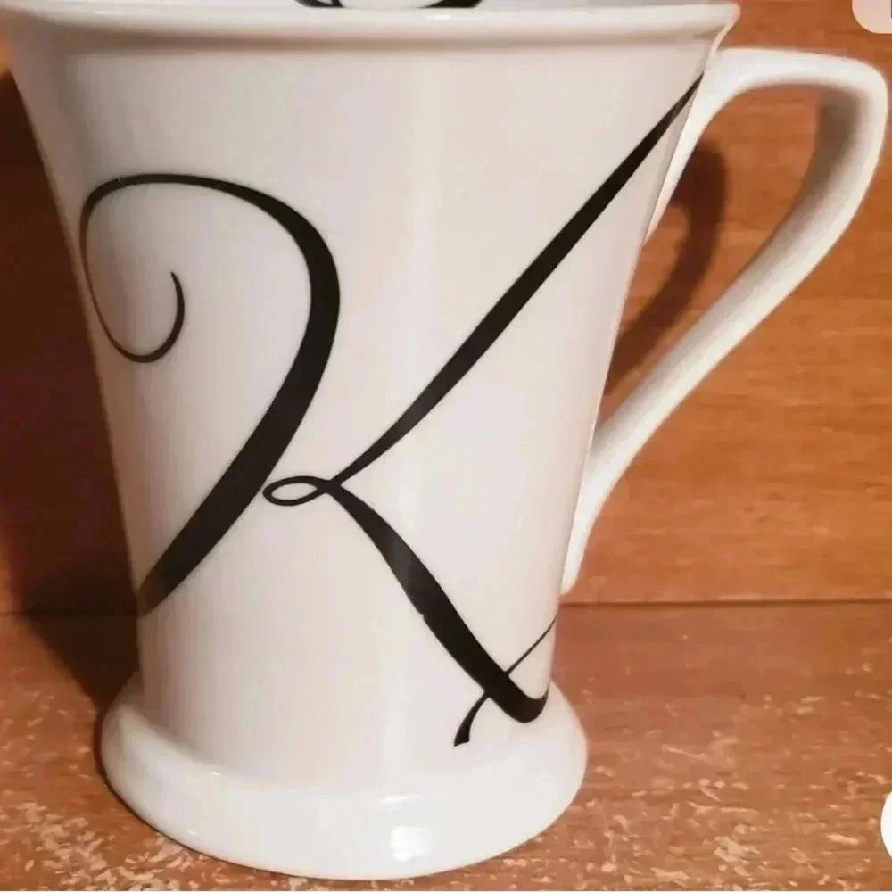 Brother Sister Design Studio Monogram White Black Coffee Tea Mug Letter K